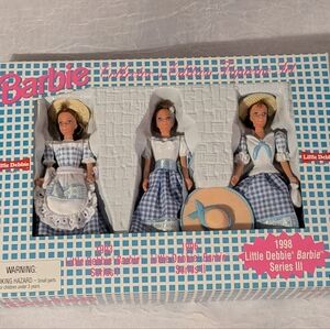 NOS Barbie Little Debbie Dolls 90s Figurine Set Of 3 Mini Snacks Box 1997 Vtg
